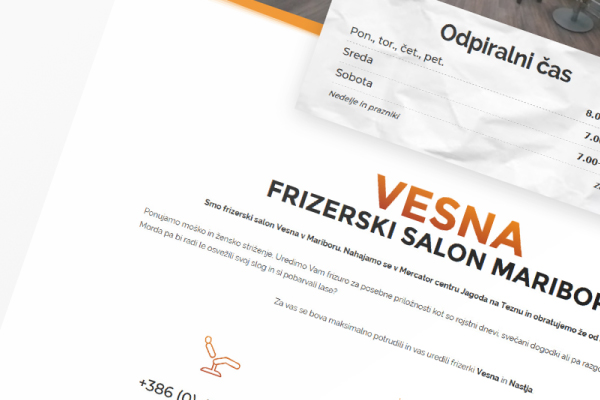 Izdelava spletne strani za frizerski salon Vesna.